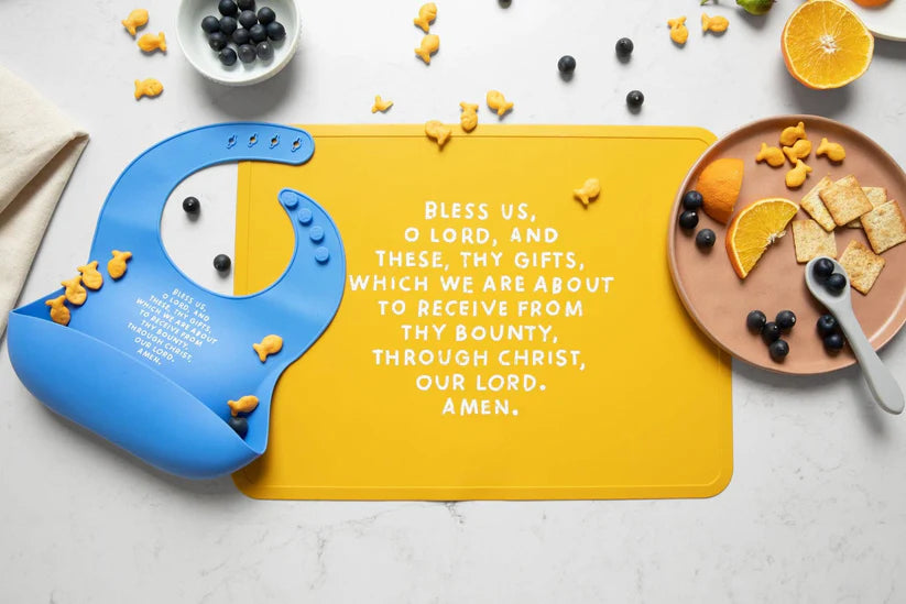 Meal Blessing Silicone Bib- Cornflower Blue