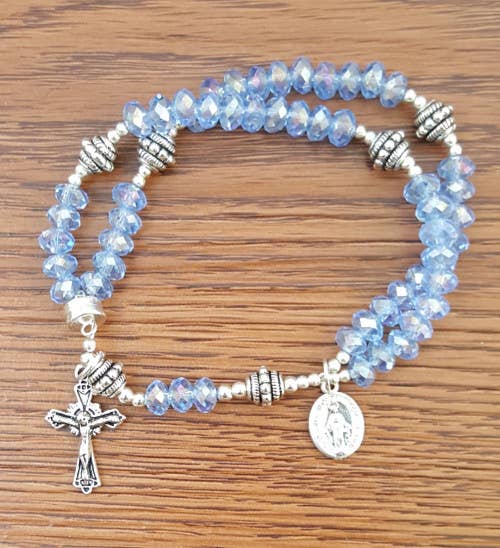 Light Blue Crystal Wrist Rosary