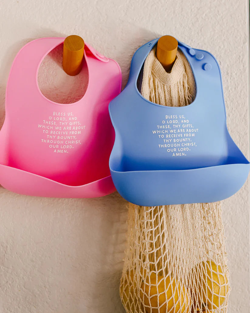 Meal Blessing Silicone Bib- Cornflower Blue