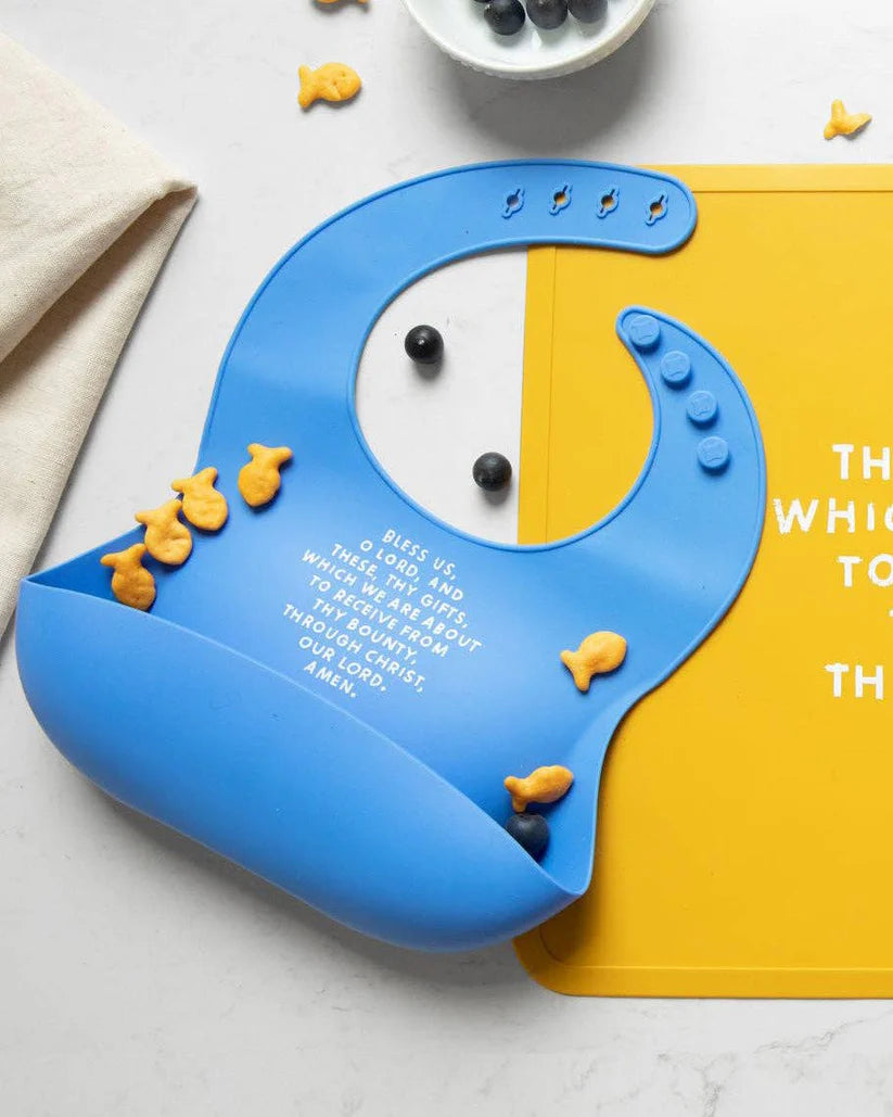 Meal Blessing Silicone Bib- Cornflower Blue